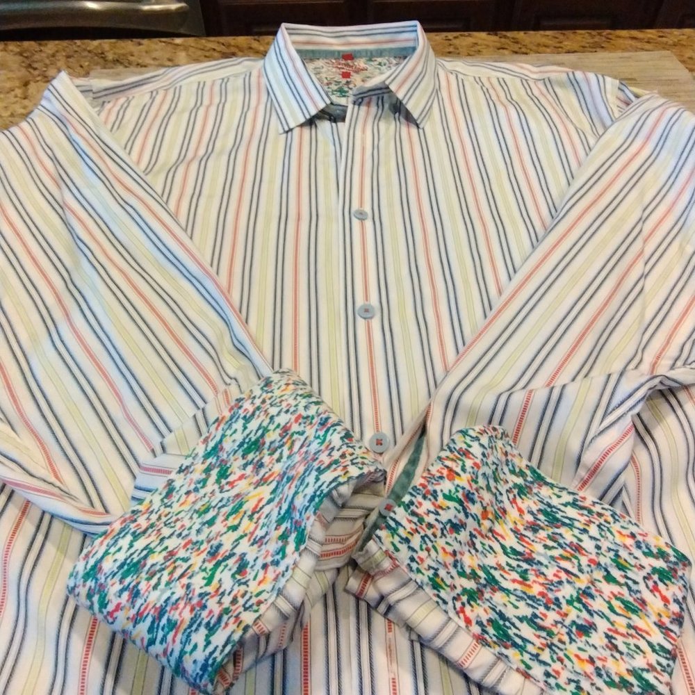 Men's Multi-Stripe Dress Shirt - White with Pastel Stripes